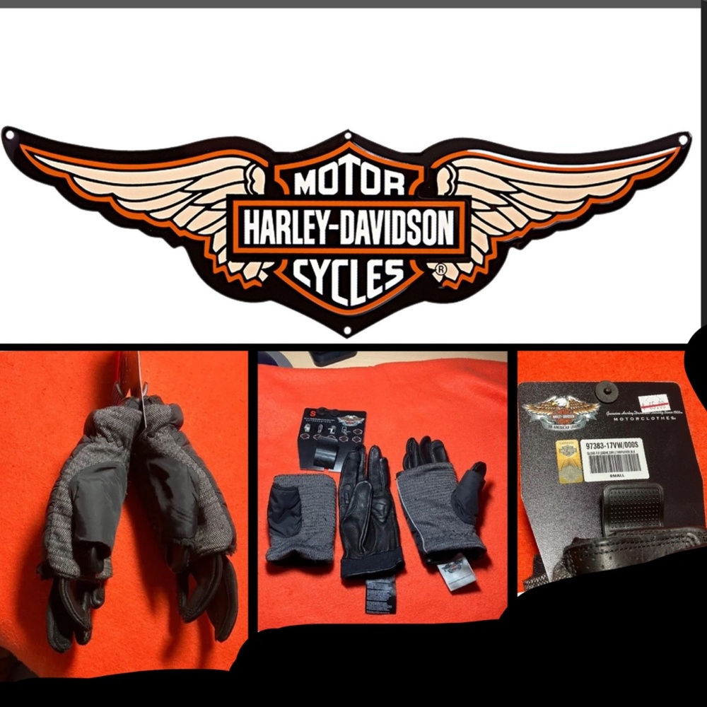 HARLEY-DAVIDSON RIDING GLOVES TWO IN ONE LEATHER GLOVE & PUFFER FINGERLESS GLOVE